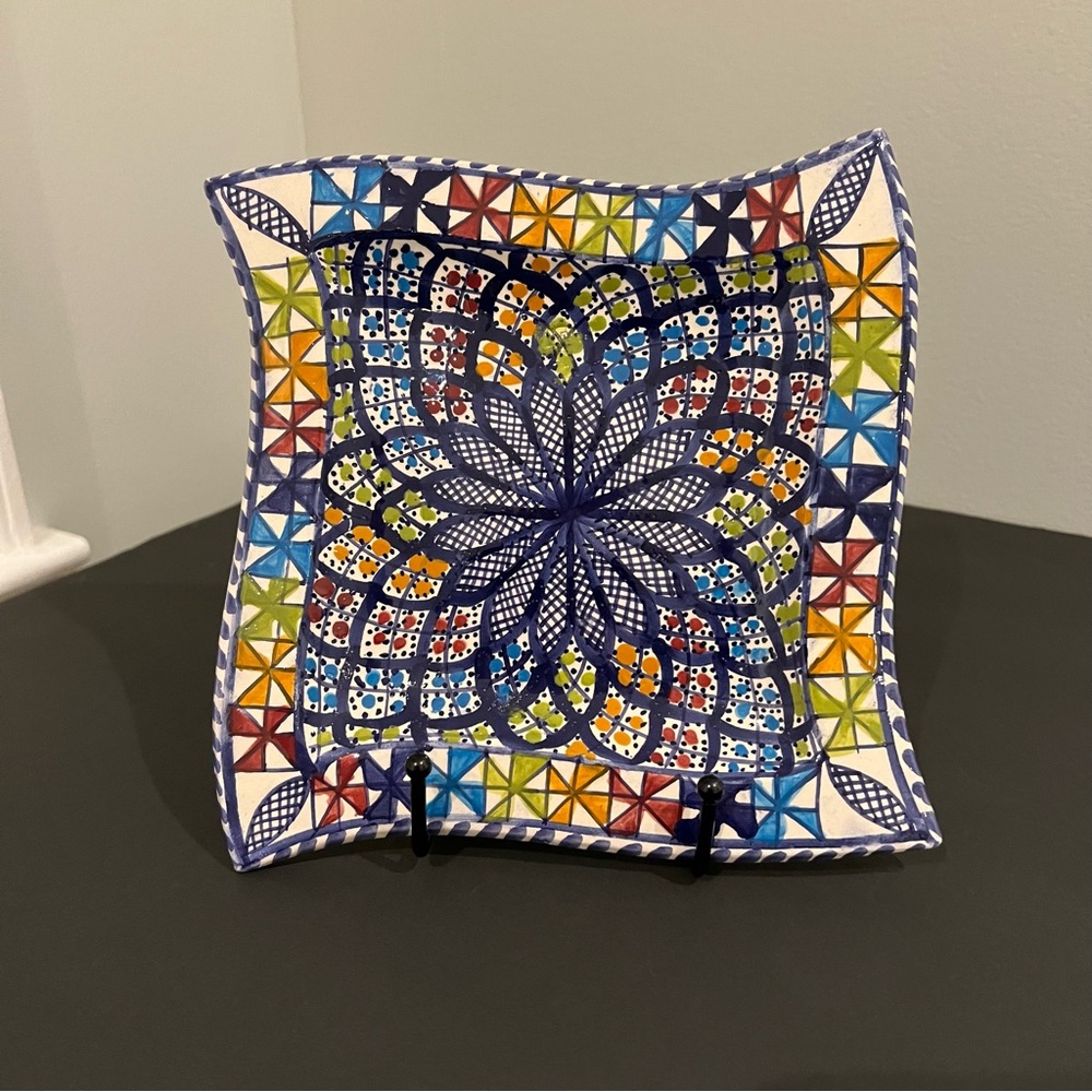 SOLD Hand-Painted Moroccan Ceramic Plate, Catchall, Colorful Wall Decor, 7" Squa - Picture 7 of 10